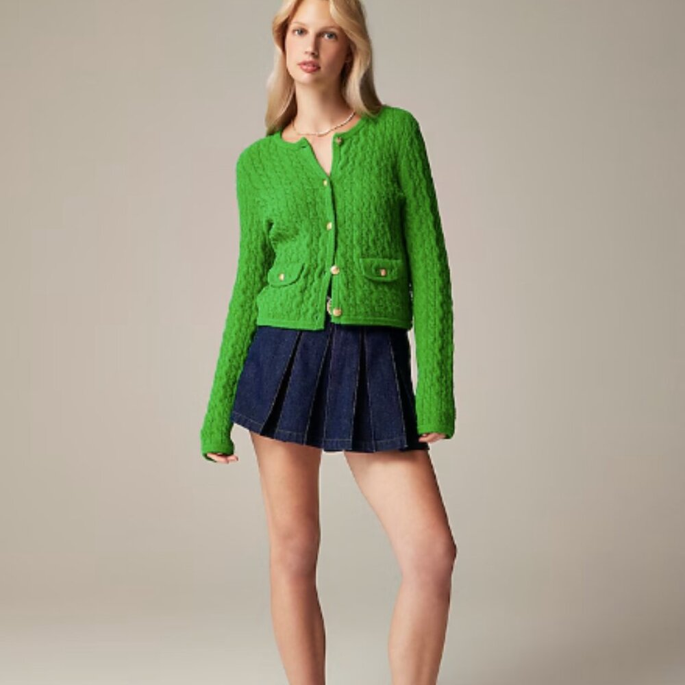 J. Crew Green Cable Knit Cardigan